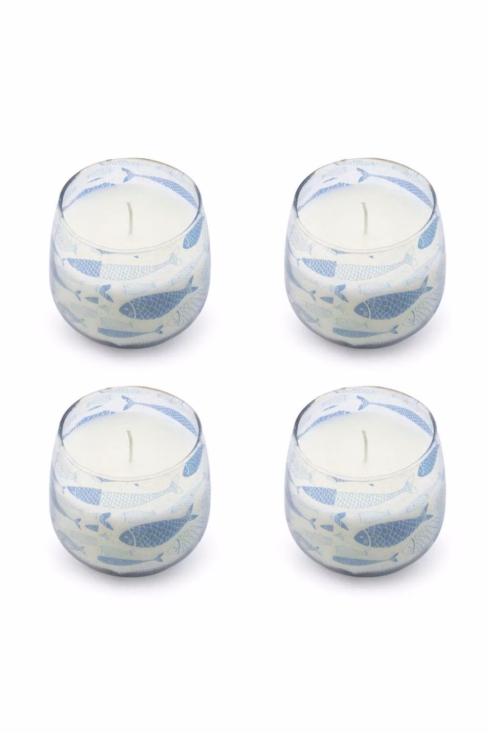 KDMD Seabreeze Coastal Blue Fish Pattern Small Glass Votive Jar Candle – 2