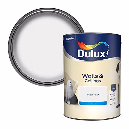 Dulux Matt Dispersion Emulsion Paint for Walls and Ceilings, White Cotton, 5 l