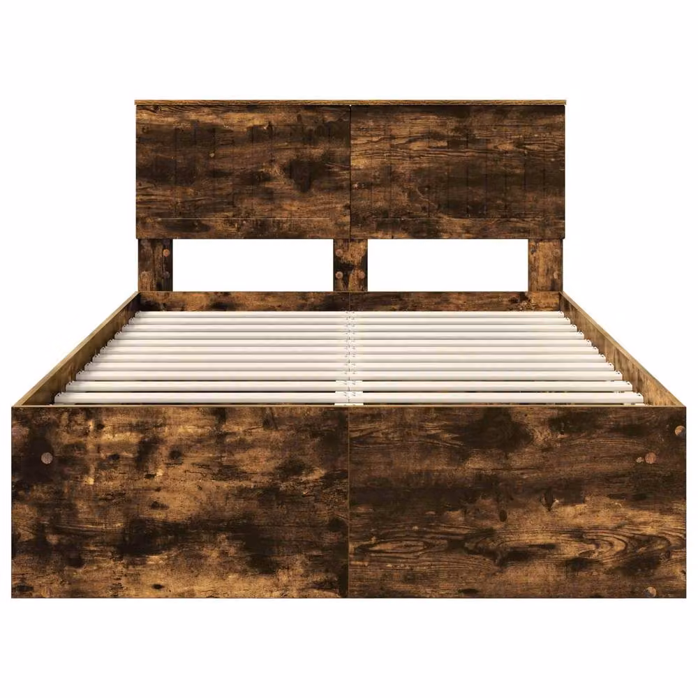 Berkfield Home Smoked Oak Bed Frame in Brown, Solid Pine and Engineered Wood, W/D/H: 120 x 190 cm – 3