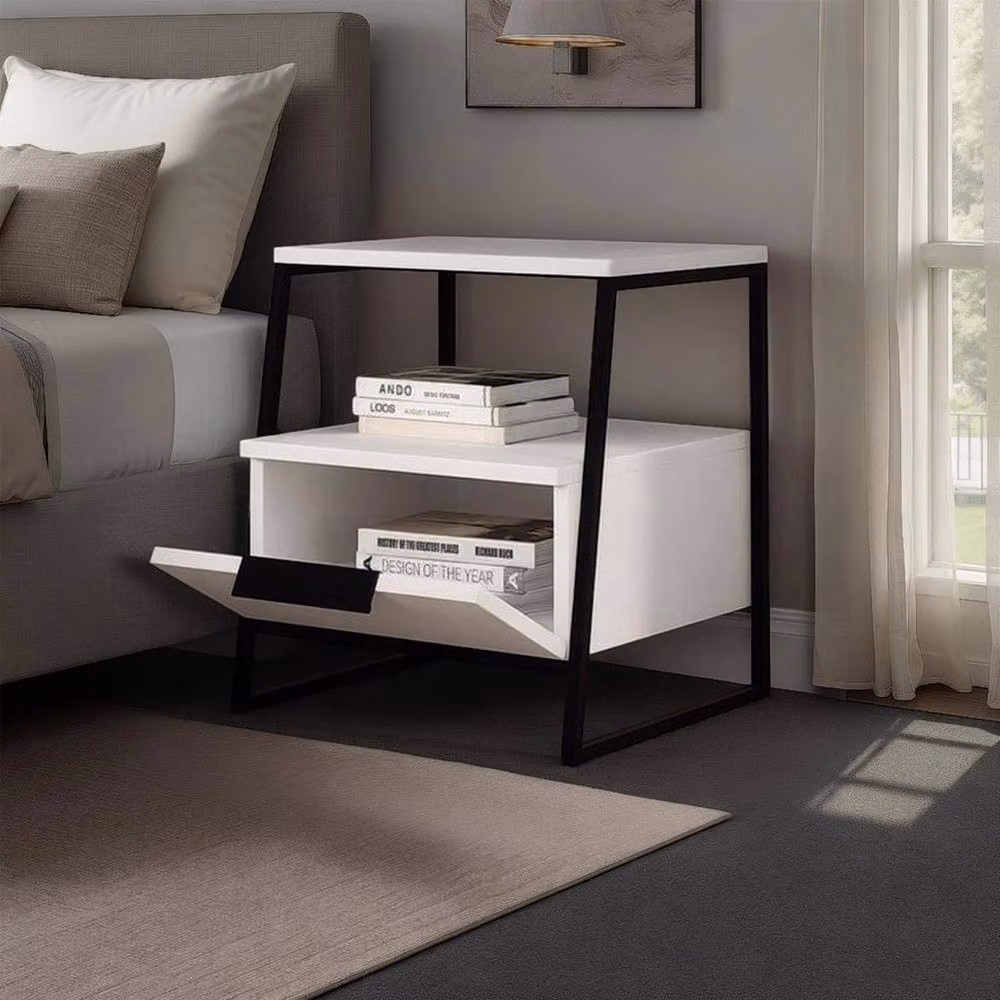ERGOVEXA White 1 Door Bedside Table with Metal Frame – 3