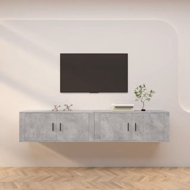 Berkfield Home Set of 2 Modern Wall-mounted TV Cabinets in Concrete Grey, W: 100 cm, D: 34.5 cm, H: 40 cm – 1