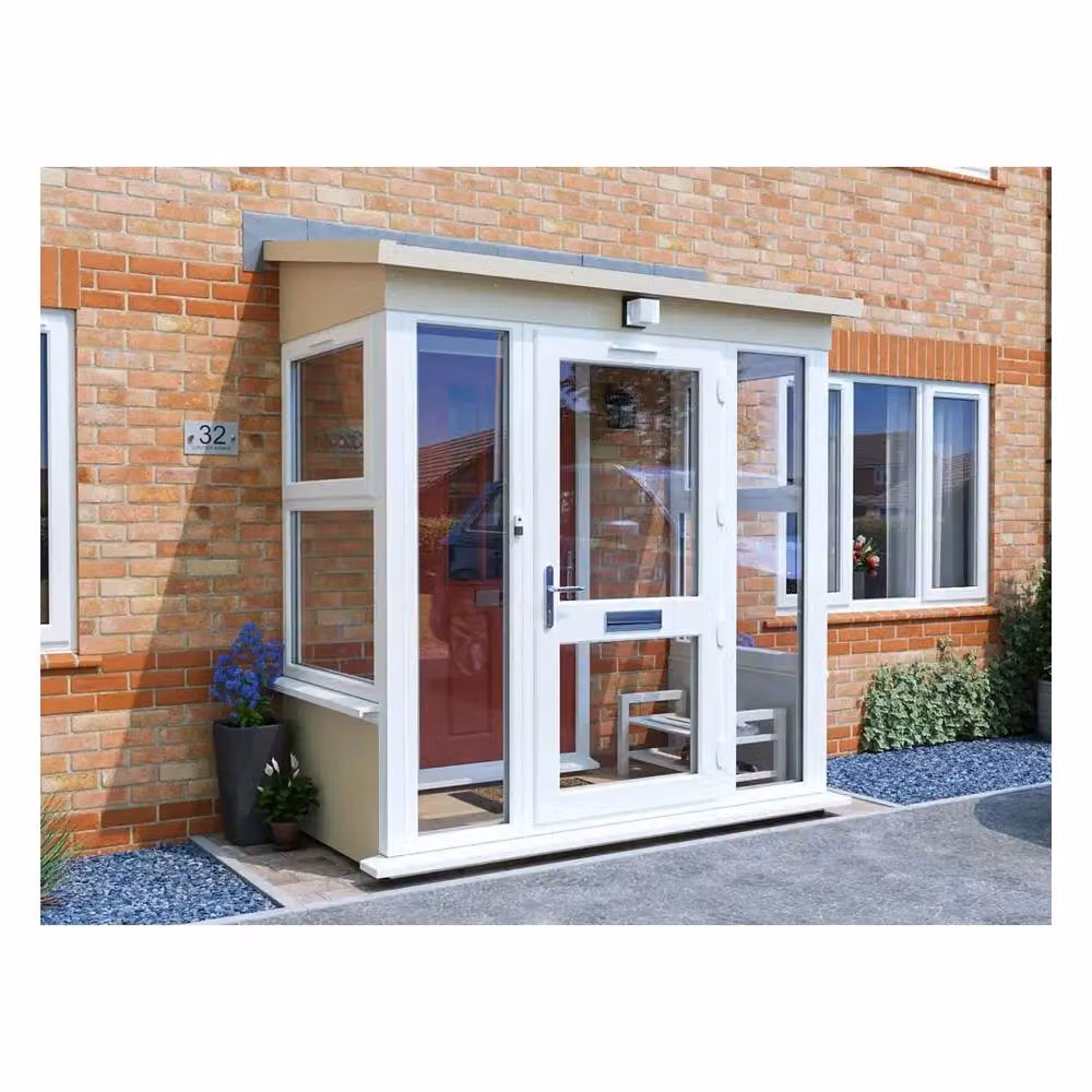 Dunster House Composite AddPorch with White UPVC Windows and Doors, Right Configuration, W: 2.0 m, D: 1.0 m – 2