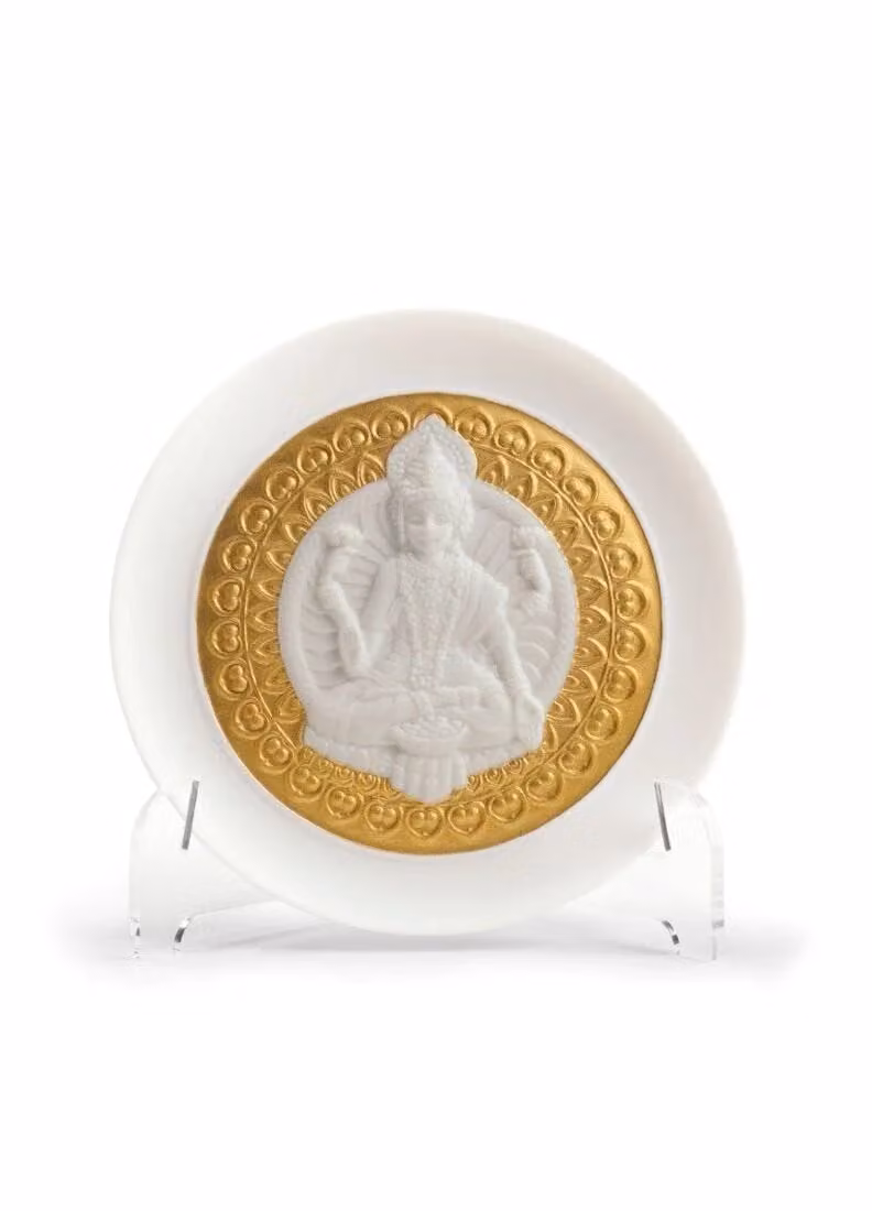 Lladró Goddess Lakshmi Decorative Porcelain Plate in Gold and White