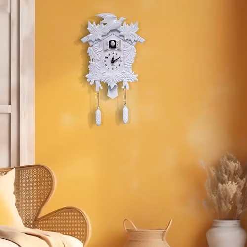 WALPLUS White Vintage Cuckoo Wall Clock with Pendulum and Bird, W/H: 20.2 x 37 cm – 2