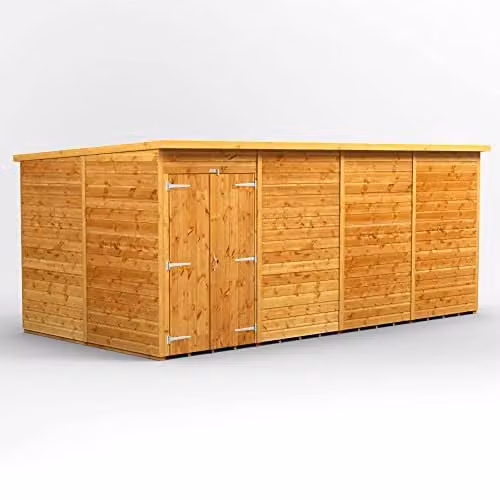 Powersheds Brown Pent Wooden Garden Shed with Double Doors and 12mm Timber, W: 489.57 cm, D: 240.4 cm, H: 260.4 cm