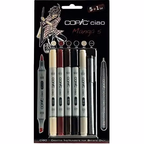 Copic Ciao Coloured Marker Pen Set of 6 with Manga 5, Multicolour Brush Ink for Art and Design – 1