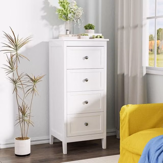 Livingandhome Classic White 4-Drawer Wooden Storage Cabinet