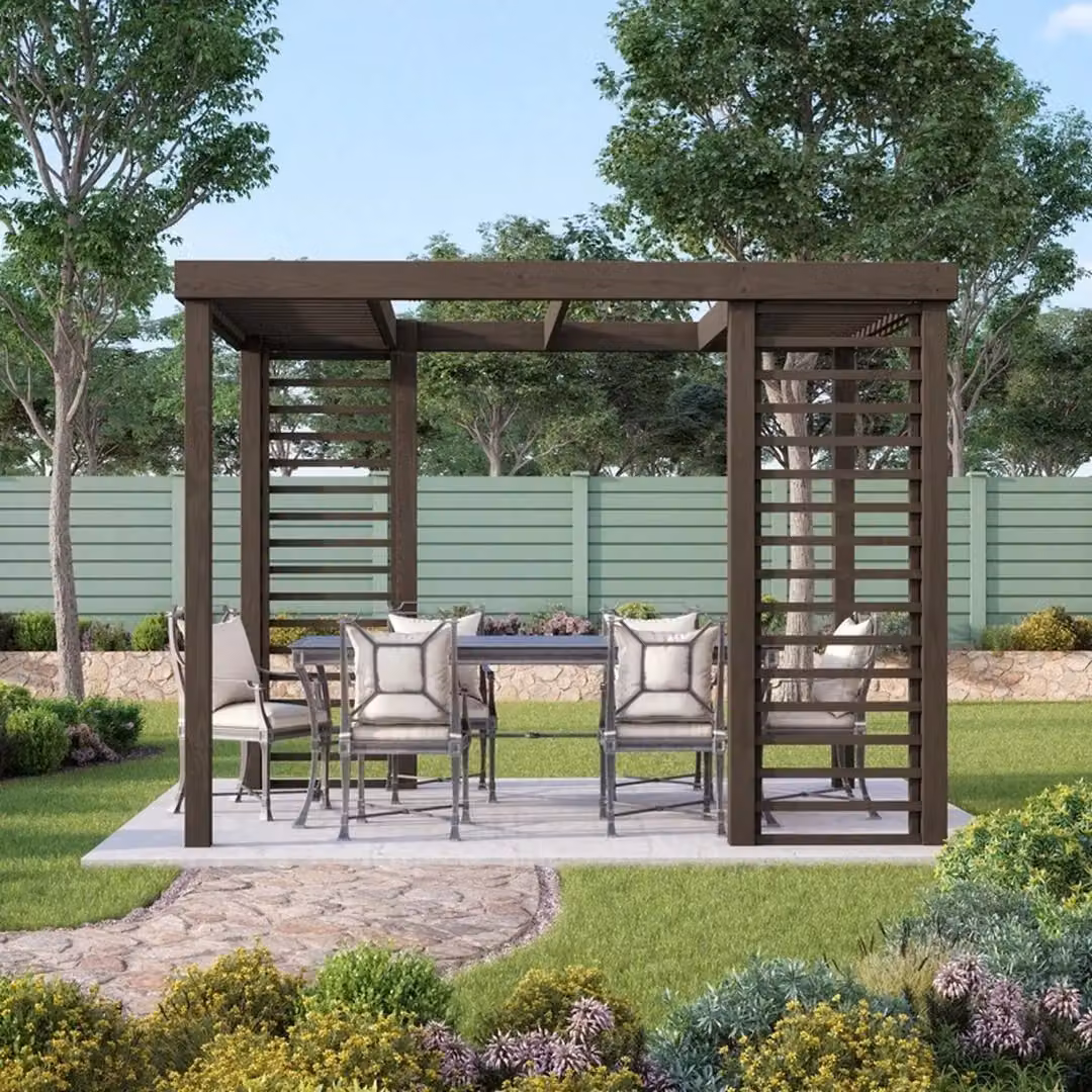 Rutland County Garden Furniture Ltd Panel Pergola in Brown Wood, W: 300 cm, D: 240 cm, H: 230 cm – 2
