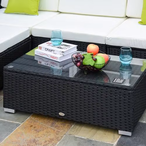Outsunny 5 Piece L-Shape Rattan Garden Furniture Set with Cushions and Coffee Table, Black – 7