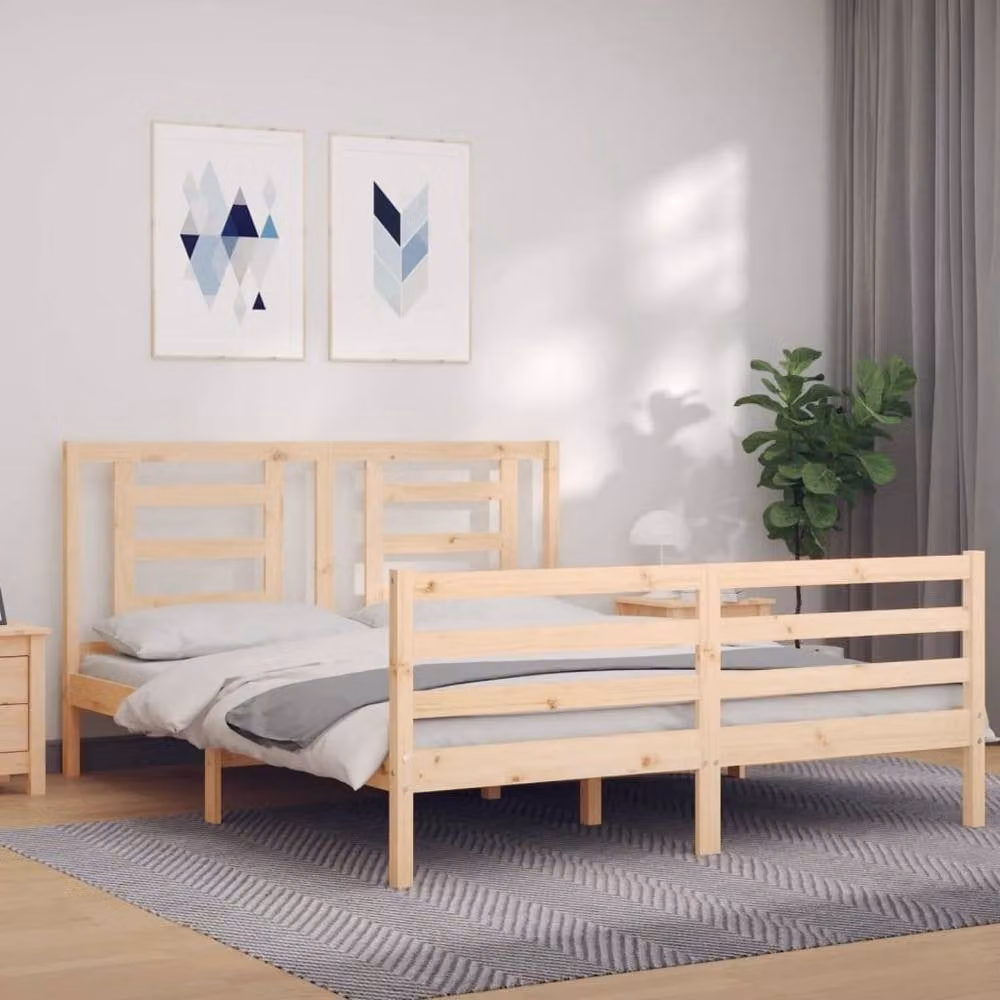 Berkfield Home Rustic Solid Wood Bed Frame with Headboard in Beige, W/D/H: 160 x 200 cm – 2