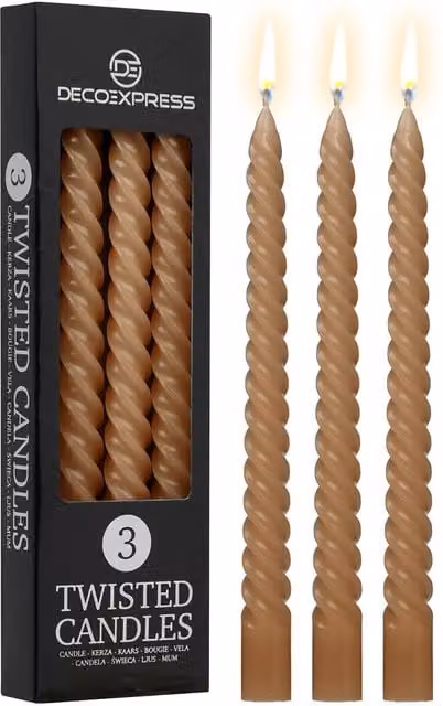Deco Express Pack of 3 Twisted Non Drip Spiral Dinner Candles in Brown – 1