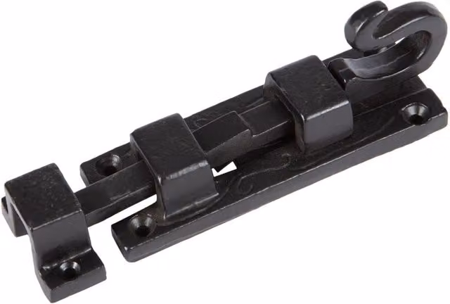 Hammer and Tongs Black Powder-Coated Iron Straight Shepherd's Crook Exposed Surface Bolt