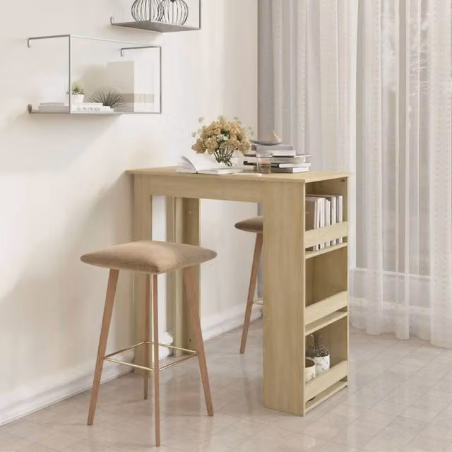 Berkfield Home Bar Table with Storage Rack in Sonoma Oak and Beige, W/D/H: 102 x 50 x 103.5 cm – 1