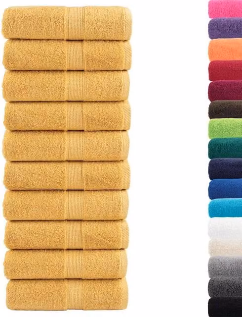 Berkfield Home SOLUND Premium Cotton Guest Towels, Gold, 10 Pack, W: 30 cm x H: 50 cm, 600gsm
