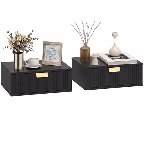 HOMCOM Set of 2 Modern Floating Nightstands in Black, W/D/H: 40 x 30 x 15 cm – 5