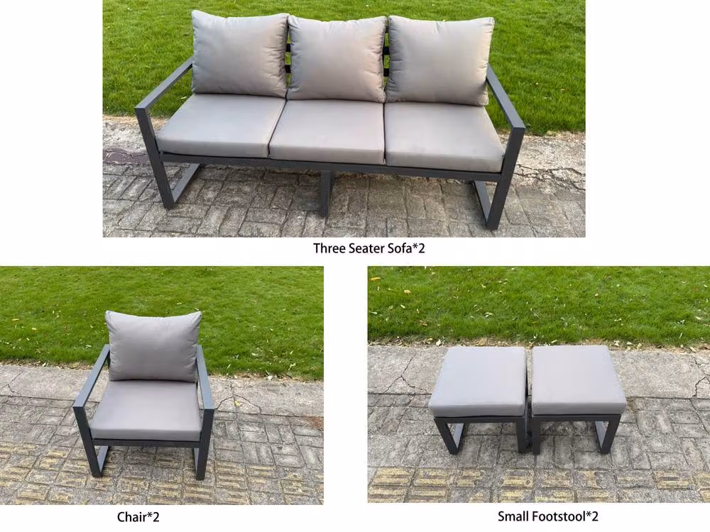 Fimous 7-Piece 10-Seater Aluminium Dining Set with Lifting Table and Cushions in Anthracite Grey – 2