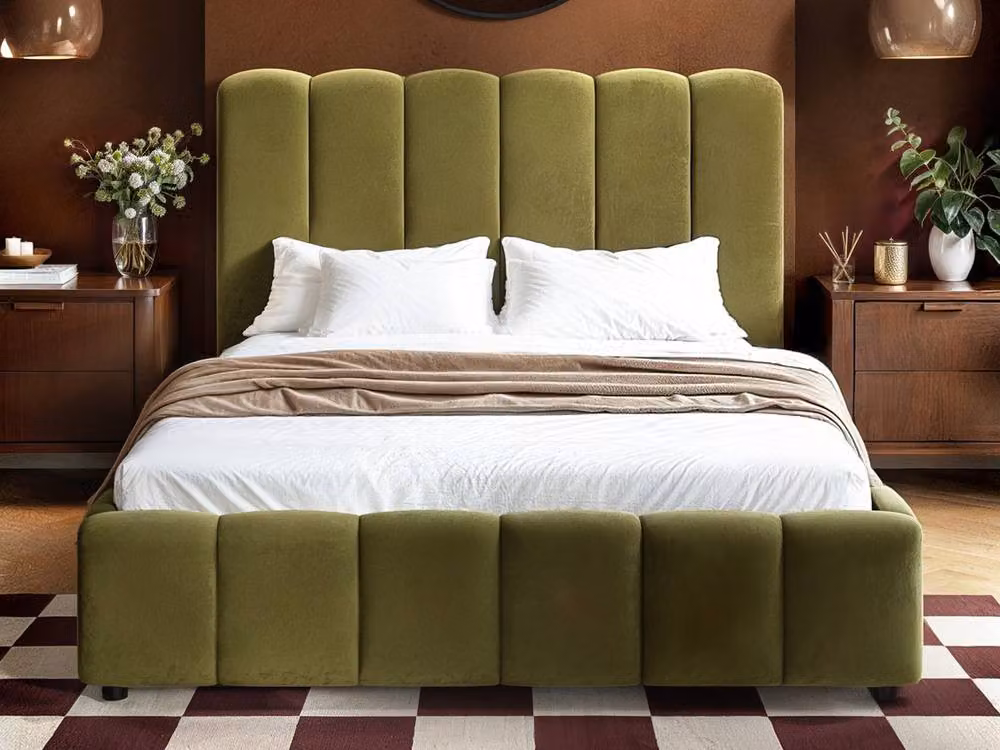 Solace+Co Emilie Ribbed Single Ottoman Bed in Green Velvet and Bouclé, W/D/H: 90 x 200 x 113 cm – 3
