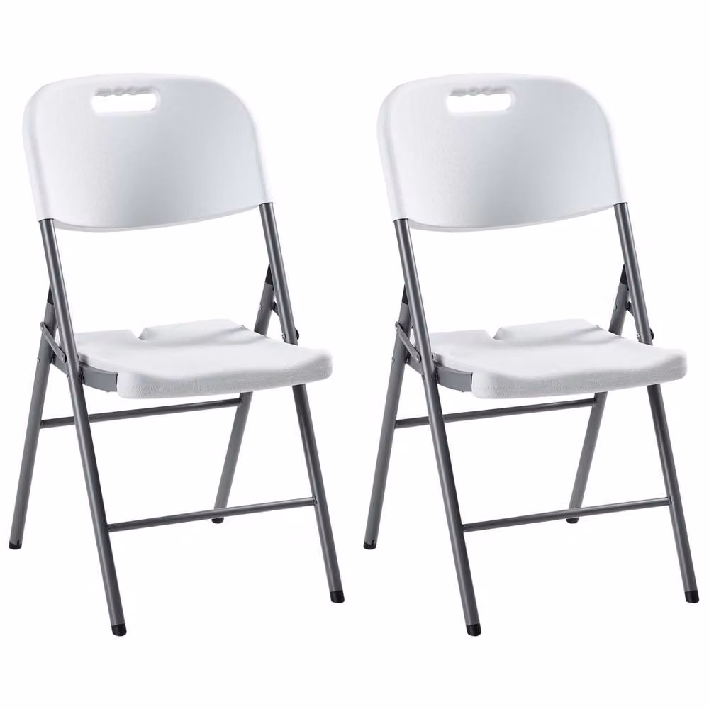 Wyld and Coco 2 Pack White Armless Folding Outdoor Dining Chairs – 2