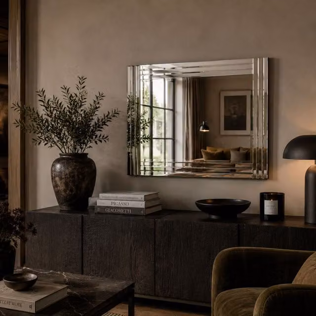 Yearn Triple Surround Rectangular Wall Mirror in Black and Transparent, W: 120 cm, H: 80 cm