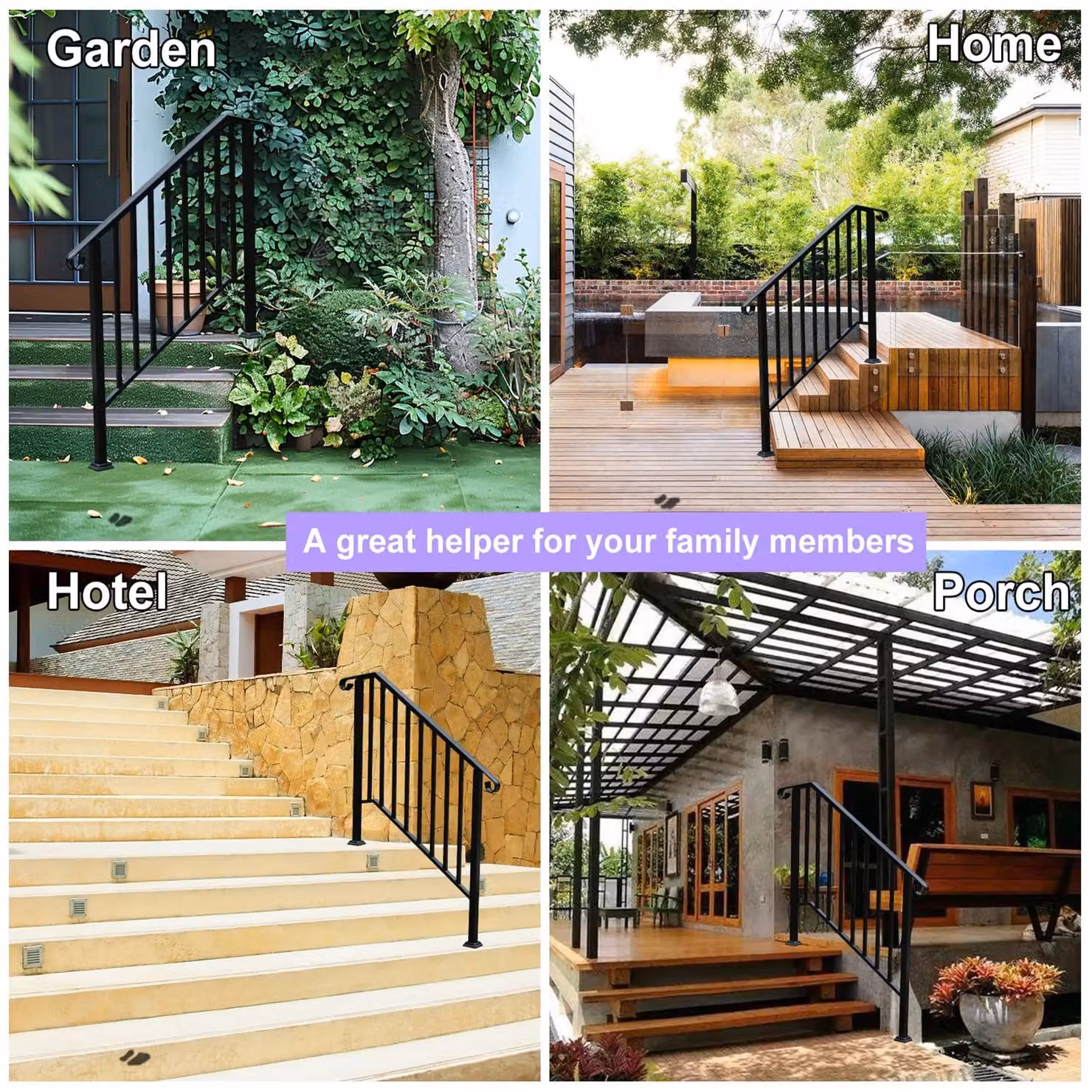 Gr8 Garden Black Steel Round Handrail for 3 Steps Garden Stairs – 3