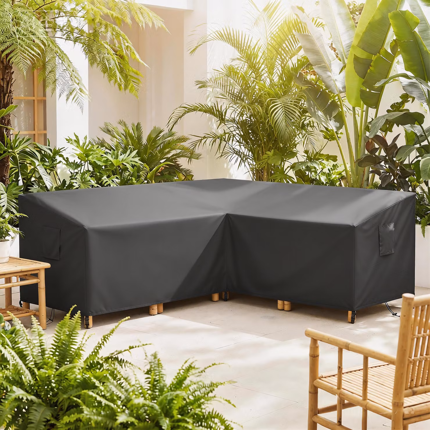Outsunny Waterproof V-Shaped Sectional Sofa Cover in Black – 2