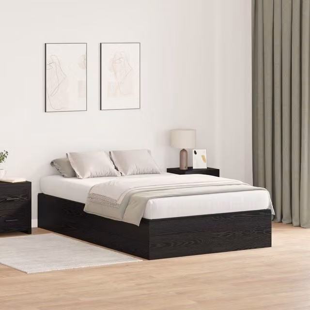 Berkfield Home Modern Storage Bed Frame with Drawers in Black Oak, W/D/H: 120 x 200 cm