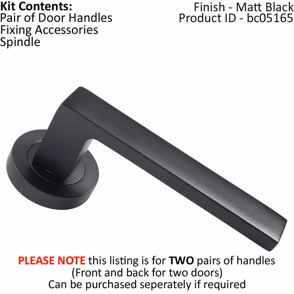 Loops 2x Pair Straight Square Handle on Round Rose Concealed Fix Matt Black Finish – 2