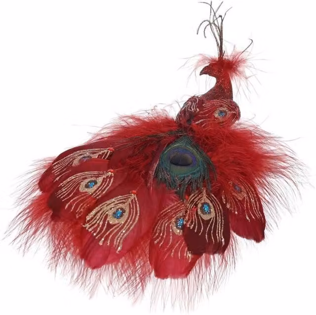 KDMD Burgundy Peacock Hanging Ornament with Clip, 30 cm