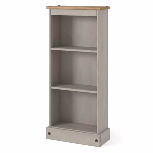 Core Products Corona Low Narrow Bookcase in Grey and Waxed Pine – 1