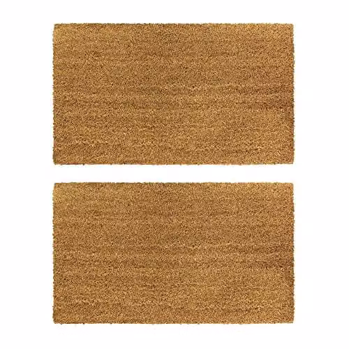 JVL Manor Plain Coir Doormat, Pack of 2, Brown, W: 40 cm, D: 70 cm