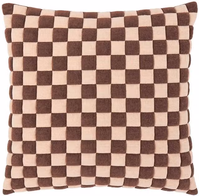 Furn Softie Checked Quilted Square Cushion in Brown, W/D/H: 50 x 50 x 50 cm