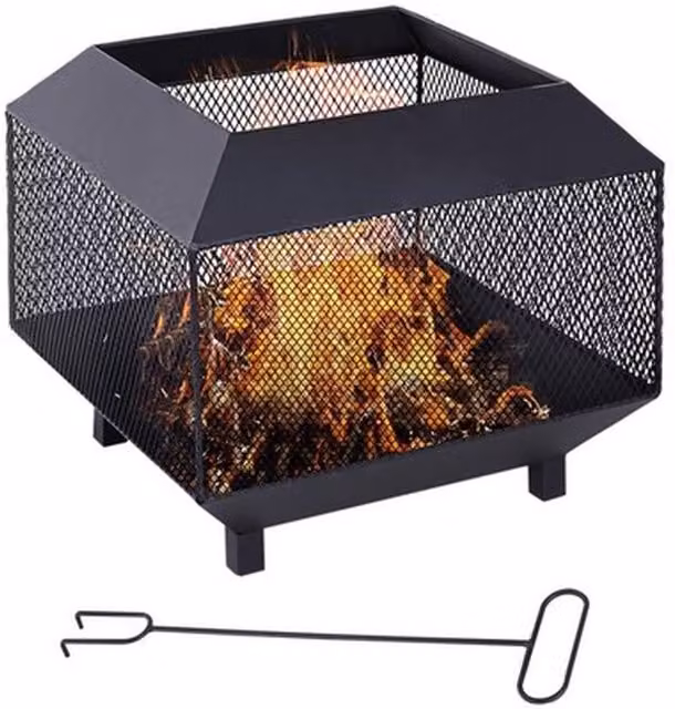 NESTLUNE Metal Firepit Brazier Garden Square Fire Bowl in Black, W: 100 cm, D: 15 cm, H: 15 cm