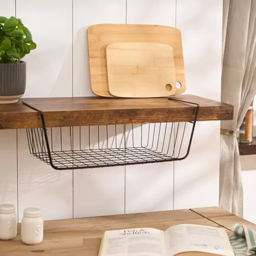 OHS Metal Wire Under Shelf Hanging Storage Basket in Black