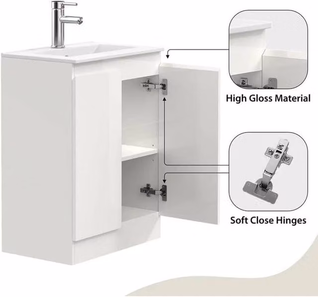 FORGEVIO Denvor White 600mm Floor Standing Bathroom Vanity Unit – 1
