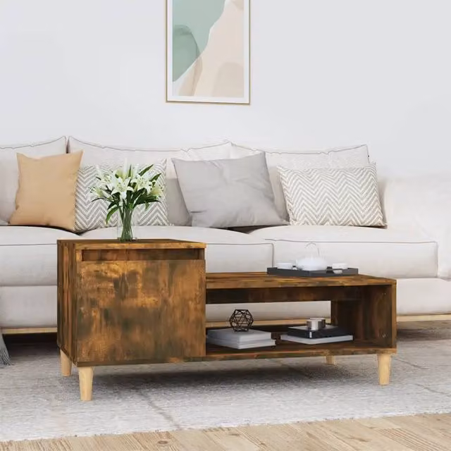 Berkfield Home Smoked Oak Coffee Table in Brown, W/D/H: 100 x 50 x 45 cm