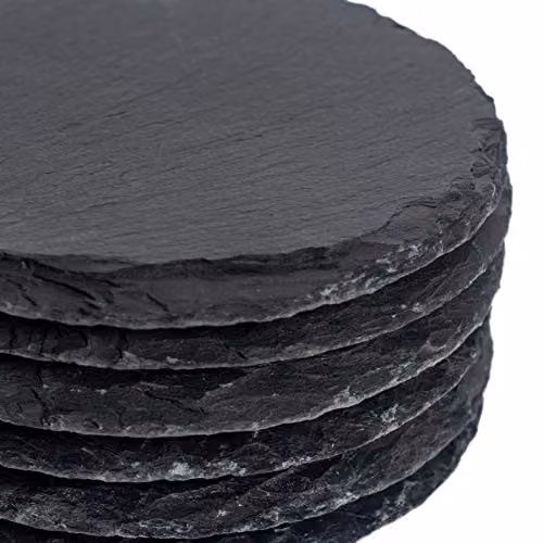 Argon Tableware Set of 6 Round Black Slate Coasters, Diameter: 10 cm – 3