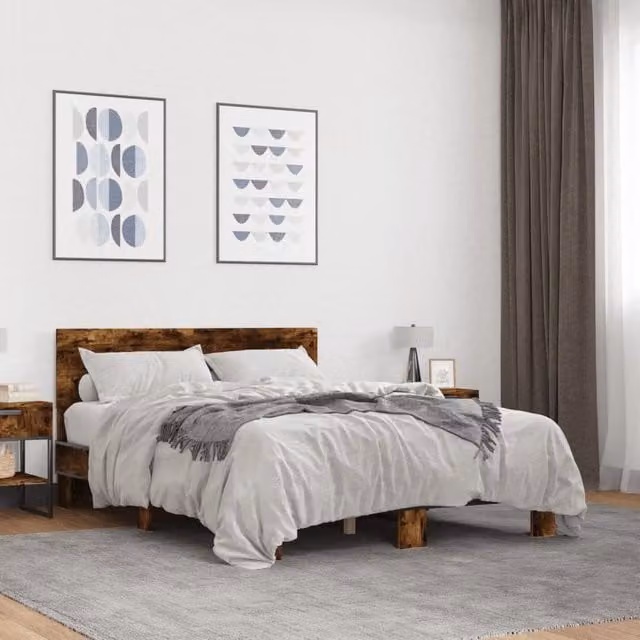 Berkfield Home Smoked Oak Bed Frame in Brown, W/D/H: 140 x 200 cm – 1