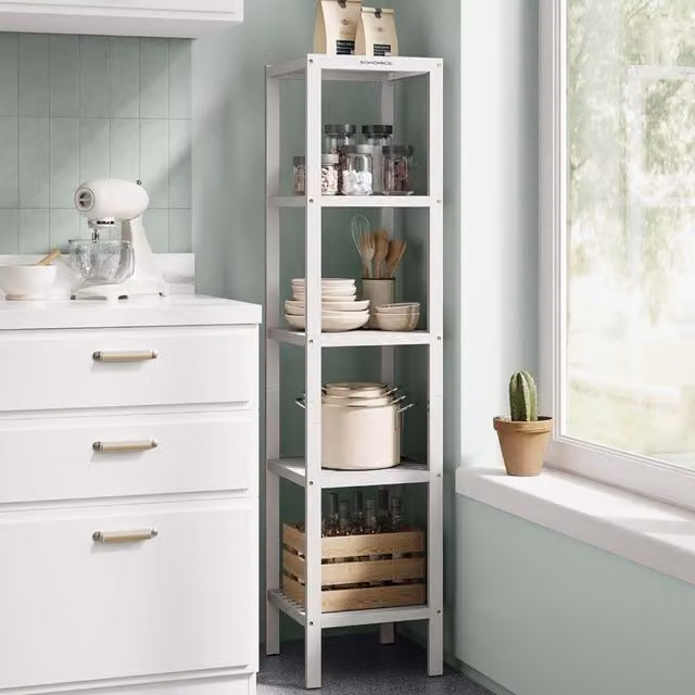 The Bazaarist 5 Tier Freestanding Bamboo Storage Shelf in White
