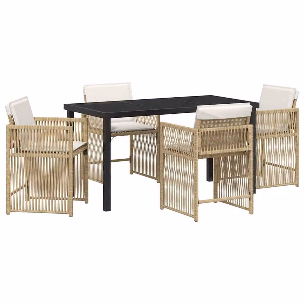 Berkfield Home Garden 5 Piece Modern Poly Rattan Dining Set in Beige with Transparent Glass Tabletop – 2