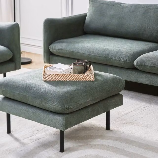 Wyld and Coco Green Chenille Pillow-Top Footstool with Silver Aluminium Legs – 1