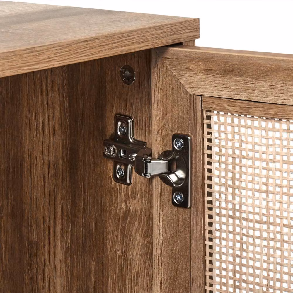 Wyld and Coco Wall Mounted Bathroom Cabinet with Rattan Front, Drawers and Cupboard, Beige and Brown, W/D/H: 60 x 60 x 60 cm – 4
