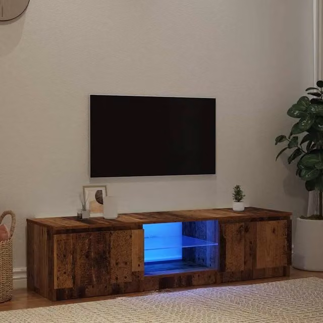 Berkfield Home TV Cabinet with LED Lights in Old Wood Brown, W: 140 cm, D: 40 cm, H: 35.5 cm