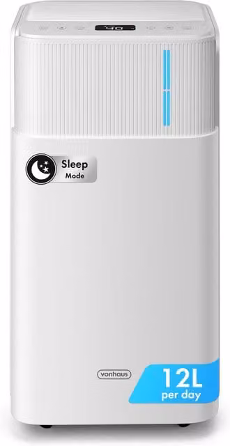 VonHaus White Dehumidifier with 12L/Day Capacity and 2L Water Tank