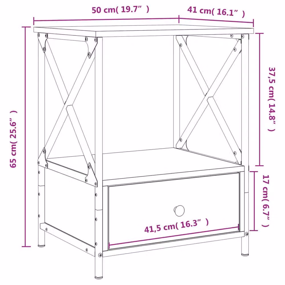 Berkfield Home Durable Bedside Table in Brown Oak, W/D/H: 50 x 41 x 65 cm – 5