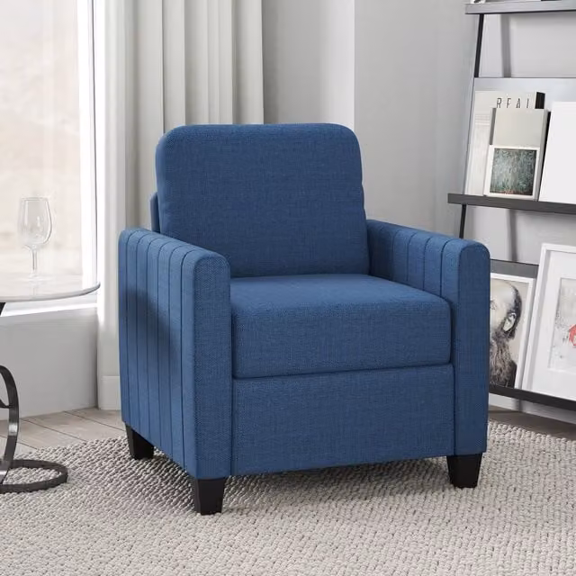HOMCOM Blue Burlap Channel Tufted Loveseat Sofa with Scatter Cushions