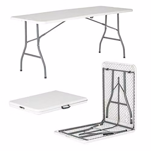 Harbour Housewares White Plastic Folding Trestle Table for Garden and Home Office – 1