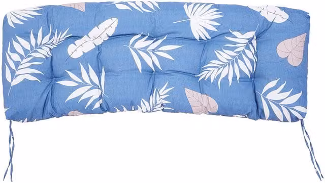 Livingandhome Rectangular Patio Bench Seat Cushion in Blue and White Leaf Pattern, Water-Repellent and UV-Resistant Polyester