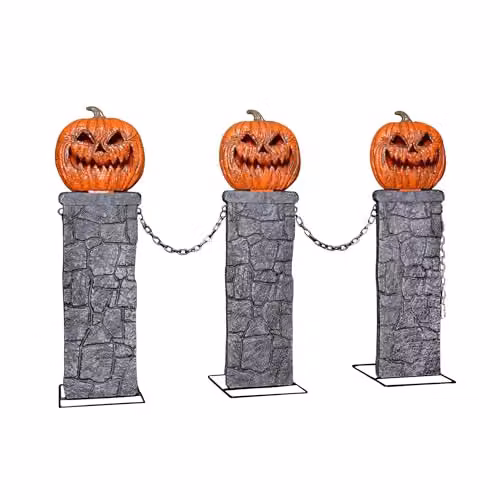 Pack of 2 Samuel Alexander Battery Powered Light Up Halloween Pumpkin Fence with LEDs, Orange, H 97 cm x W 120 cm – 3