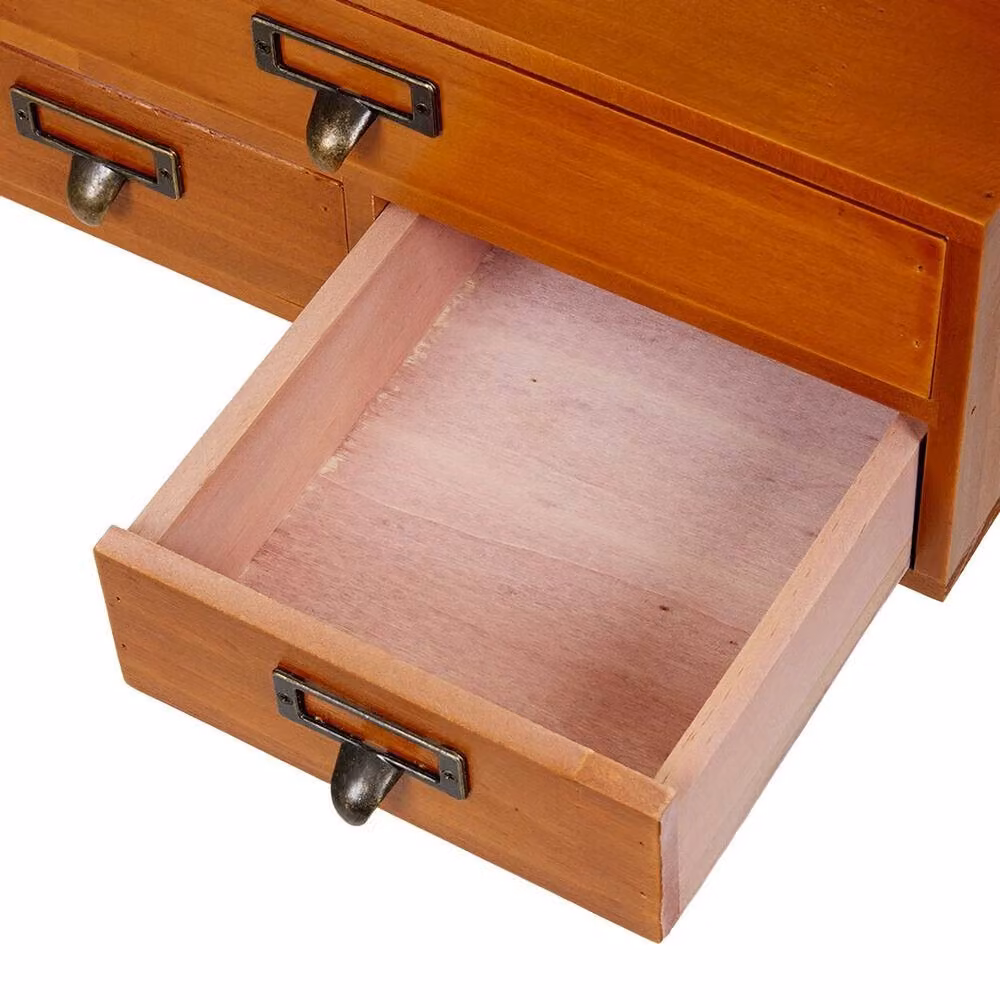 VOGREX Wood 3 Drawer Tabletop Makeup Storage Cabinet Organizer in Brown – 4