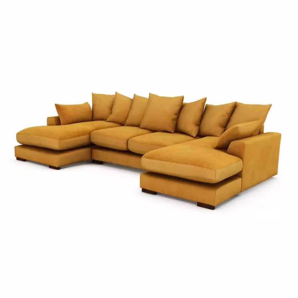 Snug Furniture Birmingham Ltd Linea Reversible U-Shape Double Ended Plush Velvet Sofa with Matching Ottoman and Scatter Cushions in Mustard – 2